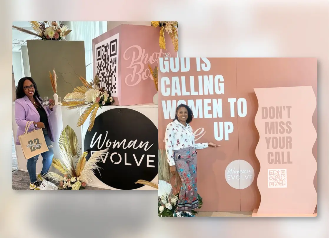 utilize qr codes and signage to get people to engage with your booth while creating content for you