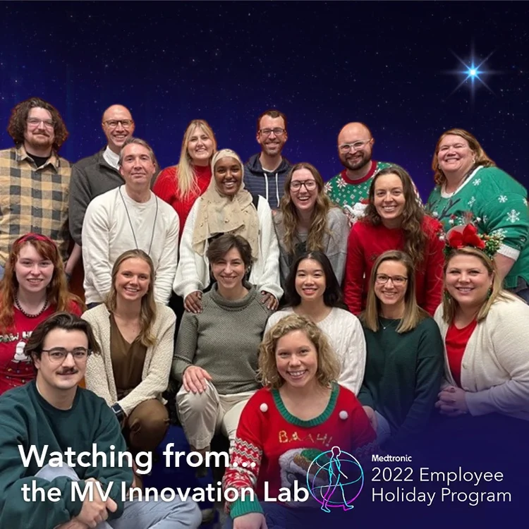 Large employee group in a "Watching from the MV Innovation Lab" frame