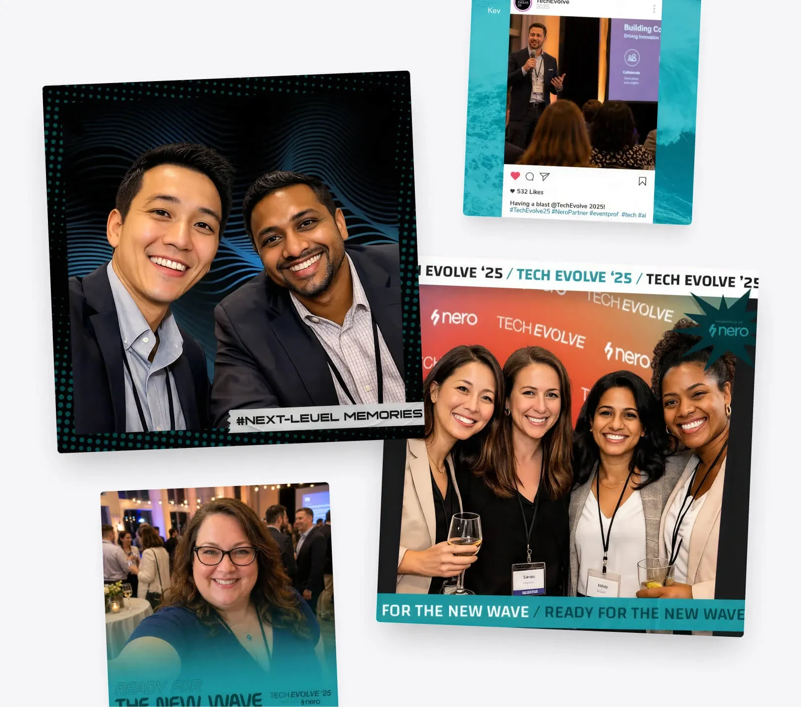 Event attendee using a browser-based photo booth kiosk to capture branded photos