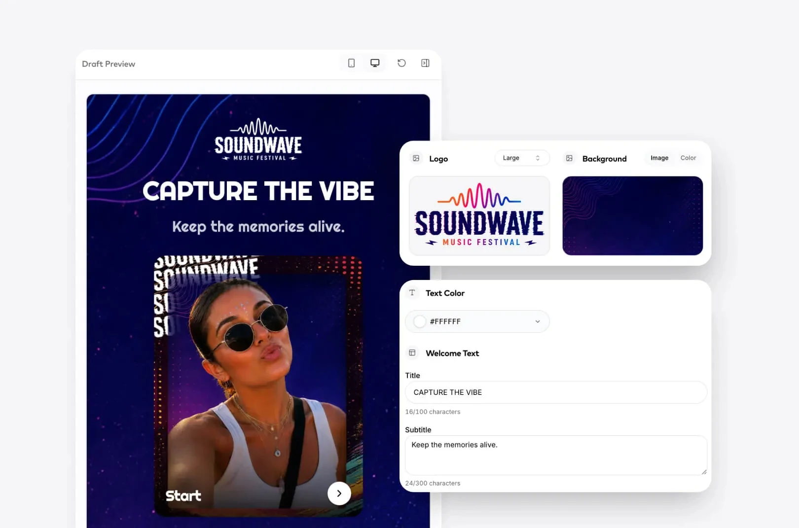 you can customize your digital photo booth all by yourself in our easy to use dashboard platform