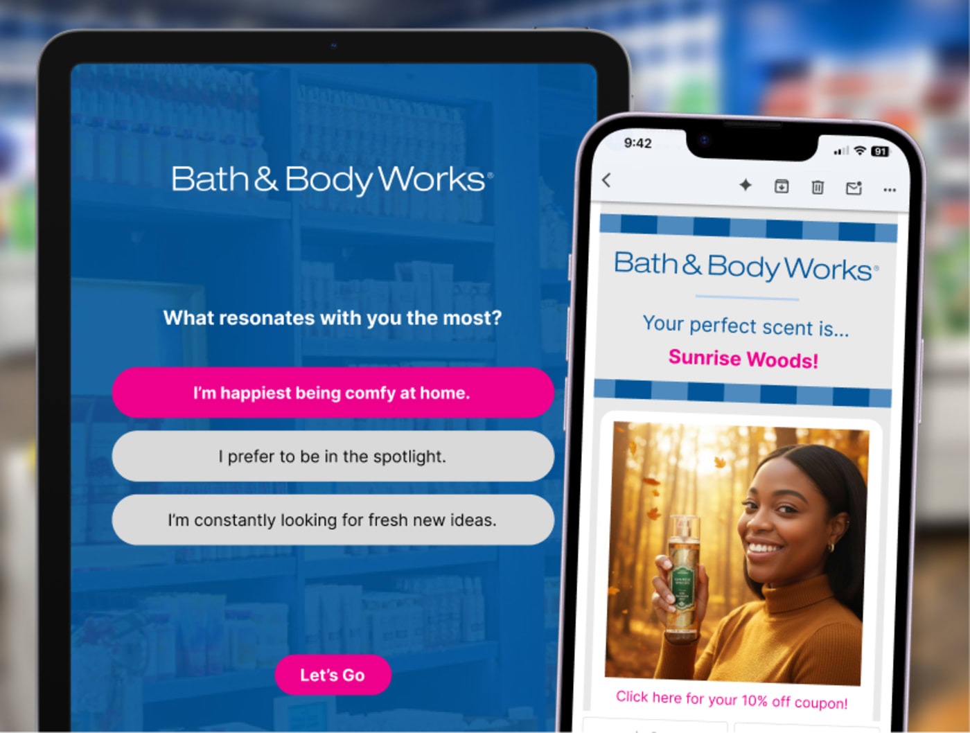 Product persona quiz generating branded AI portraits from attendee responses at a brand activation