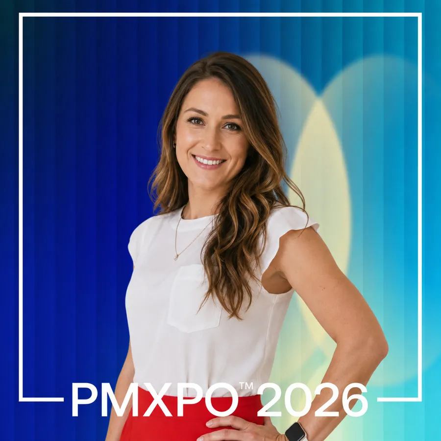 Photo booth snapshot of a guest posing on a PMXPO 2026 frame